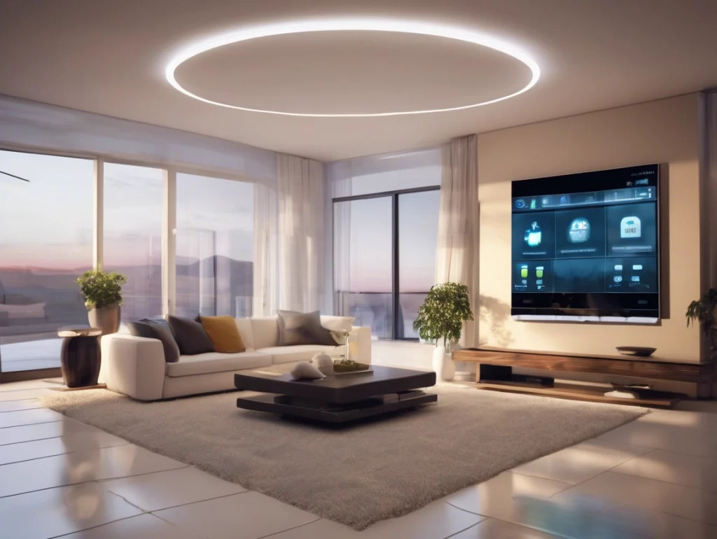 Salon moderne avec éclairage au plafond